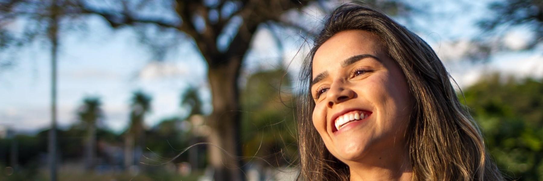 Woman smiling at Washington Park in Springfield IL